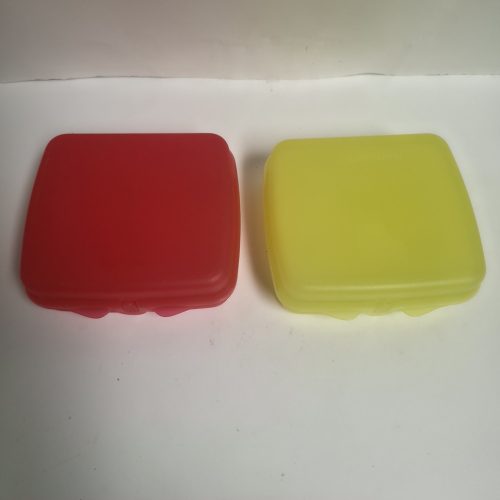 Tupperware Sandwich Keeper Set of 2 Hinged Lunch Box Containers Red & Yellow